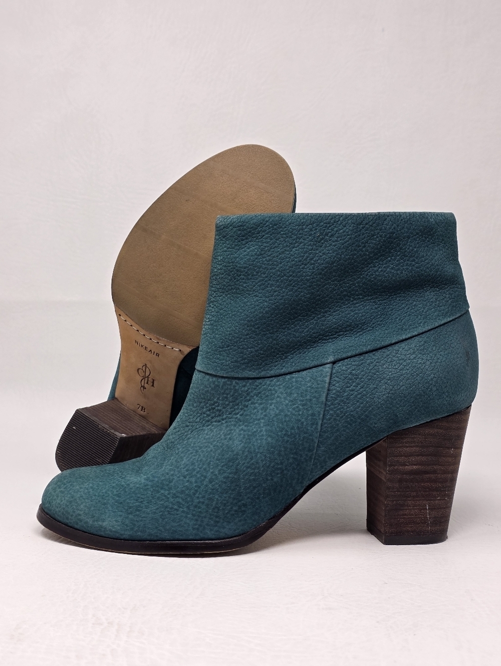 Cole Haan Leather Teal High Heel Ankle Boots D38426 Women's Size 7 B Pre-owned